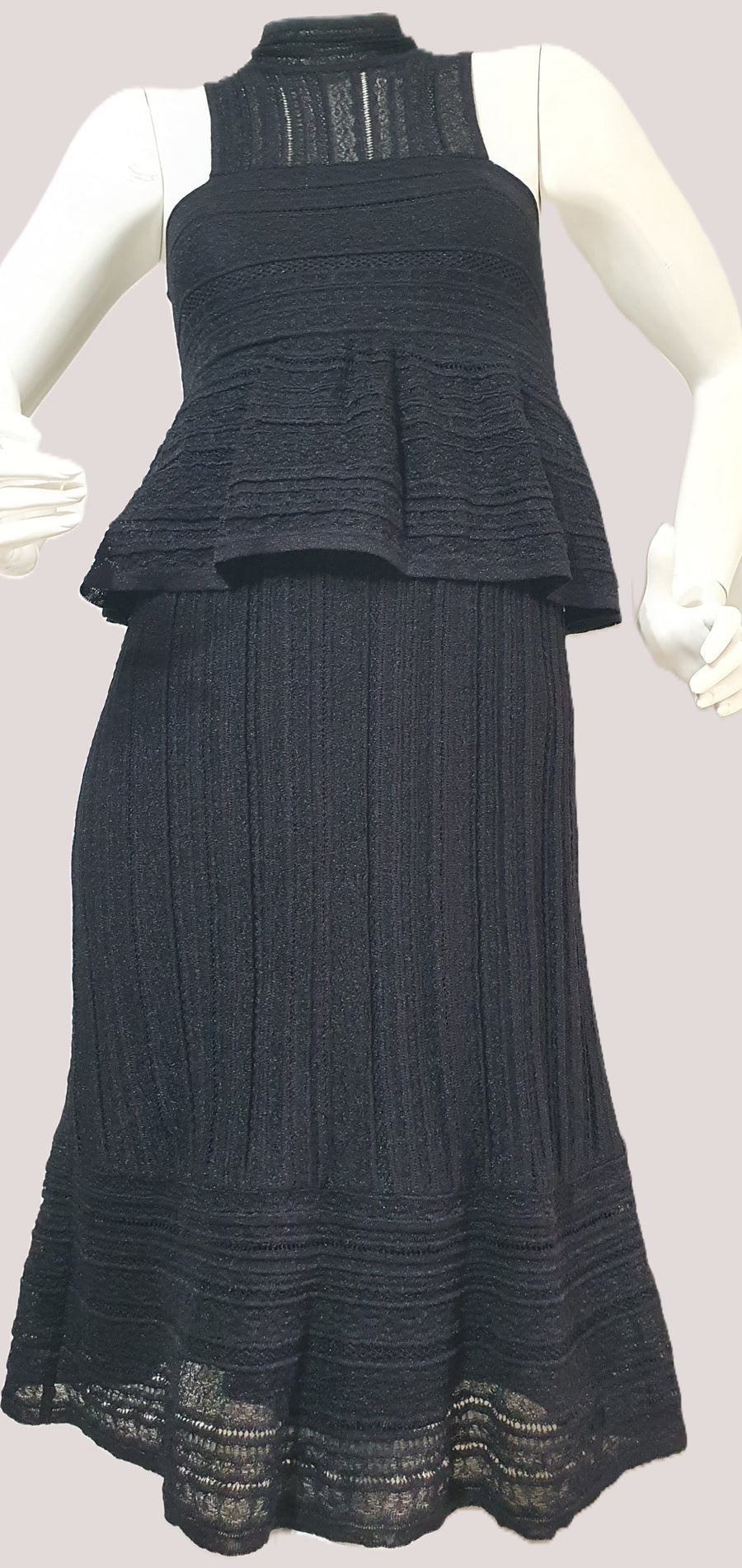 M Missoni Black Lurex Knit Peplum Midi Dress