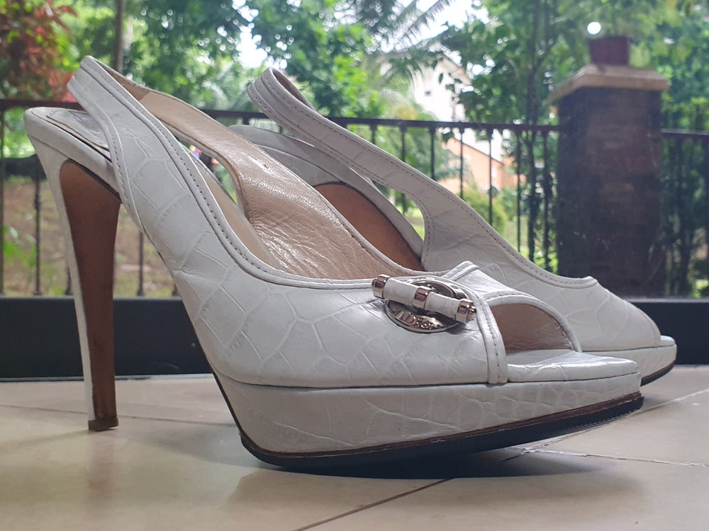 Christian Dior John Galliano Era Croc-Embossed Peep-Toe Slingback Pump