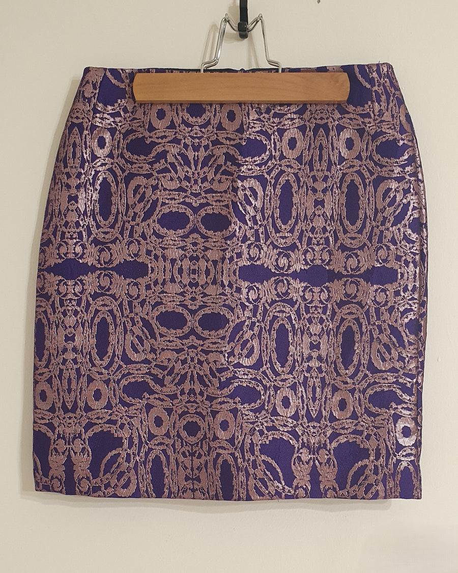 Dries Van Noten Purple Rose Gold Jacquard Mini Skirt