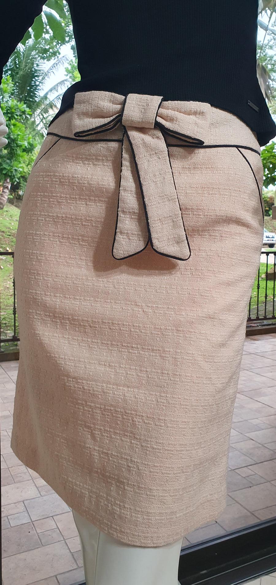 Milly of New York Blush Bouclé Bow Pencil Skirt