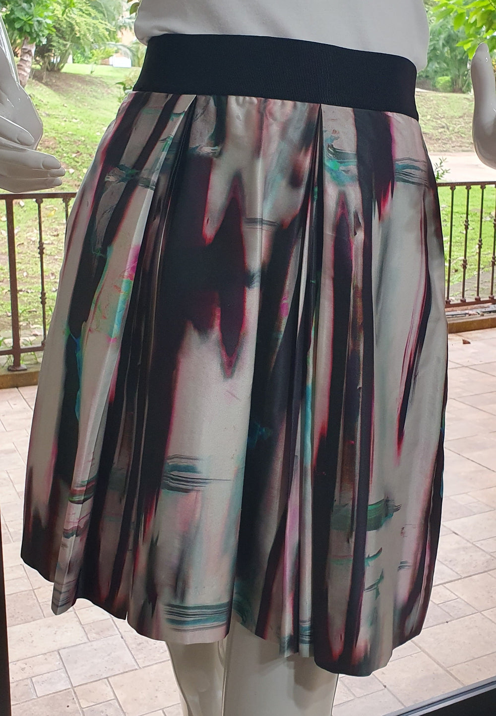 Milly Abstract Print Box Pleat Skirt