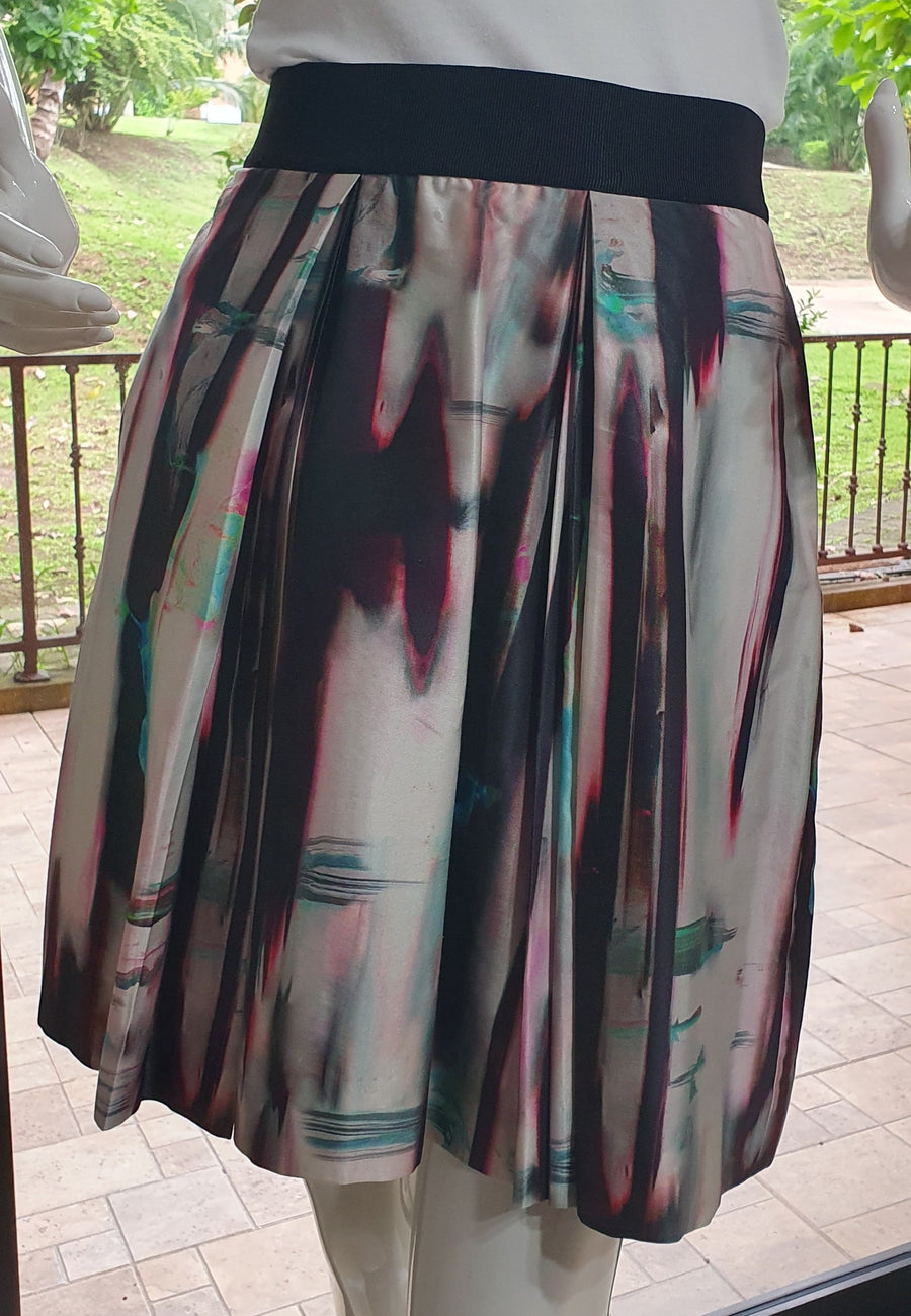 Milly Abstract Print Box Pleat Skirt
