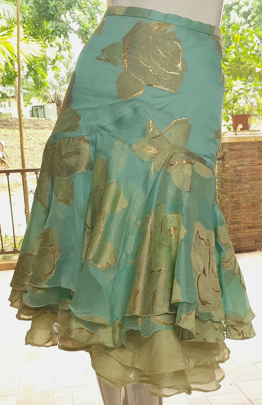 Manzoni Aqua Silk Fil Coupé Rose Skirt