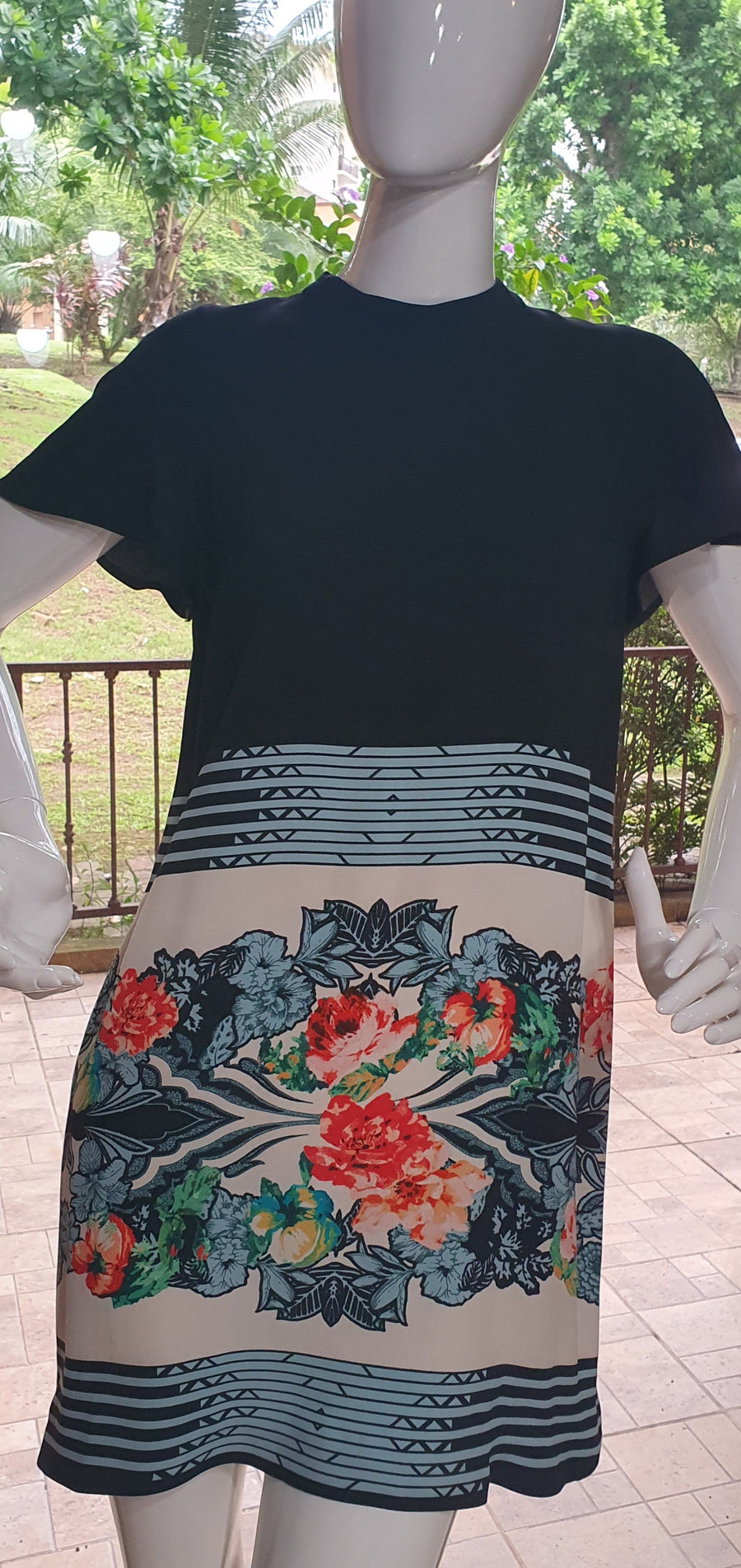 Etro Black Floral Border Print Shift Dress