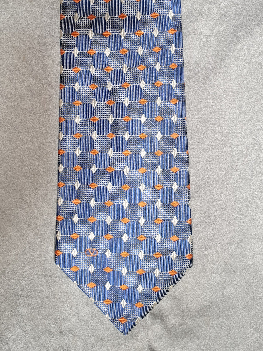 Valentino Cravatte Silk Tie - Blue and Orange Geometric