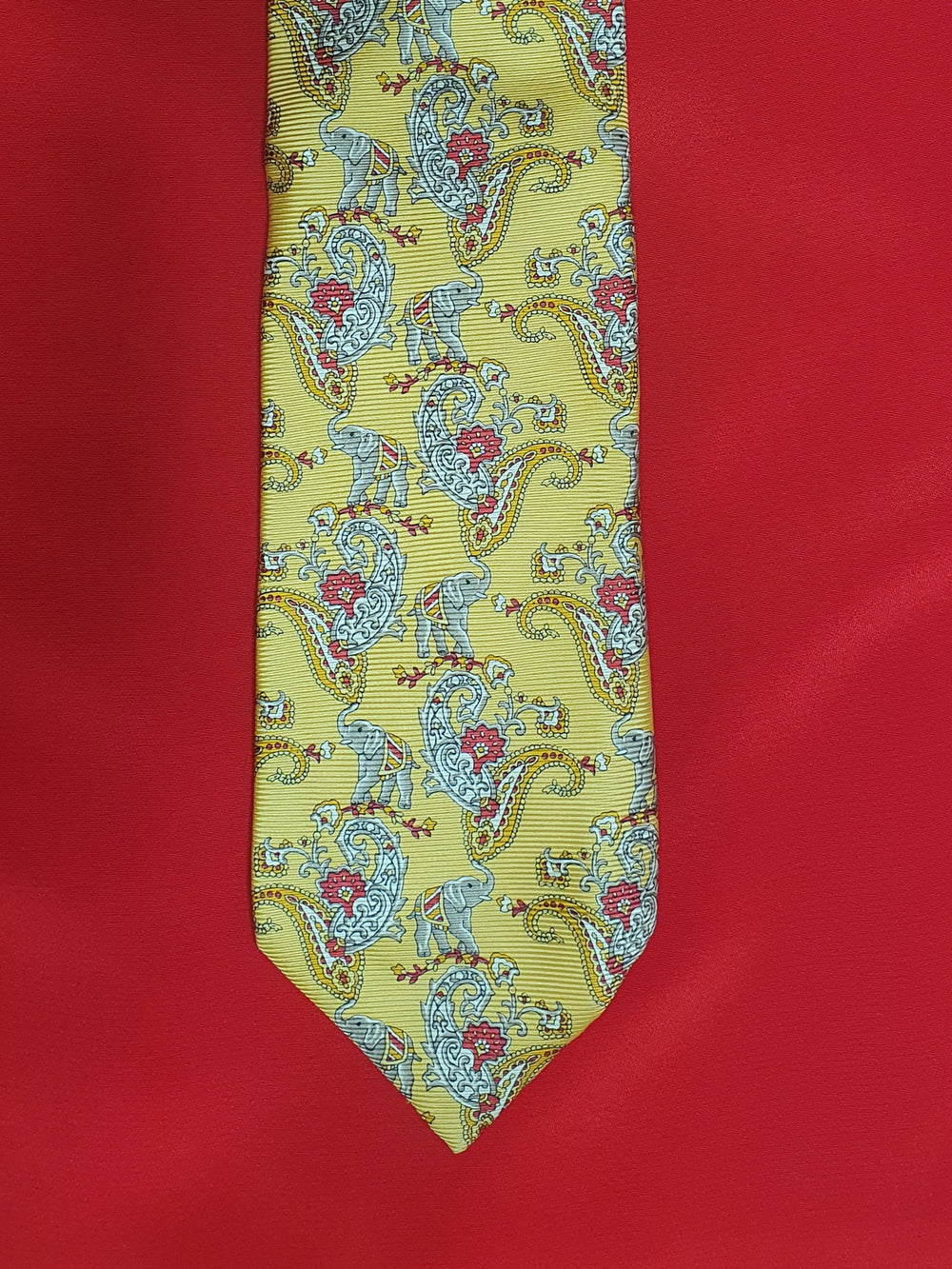 Christian Dior Monsieur Yellow Silk Tie - Elephant & Paisley Print