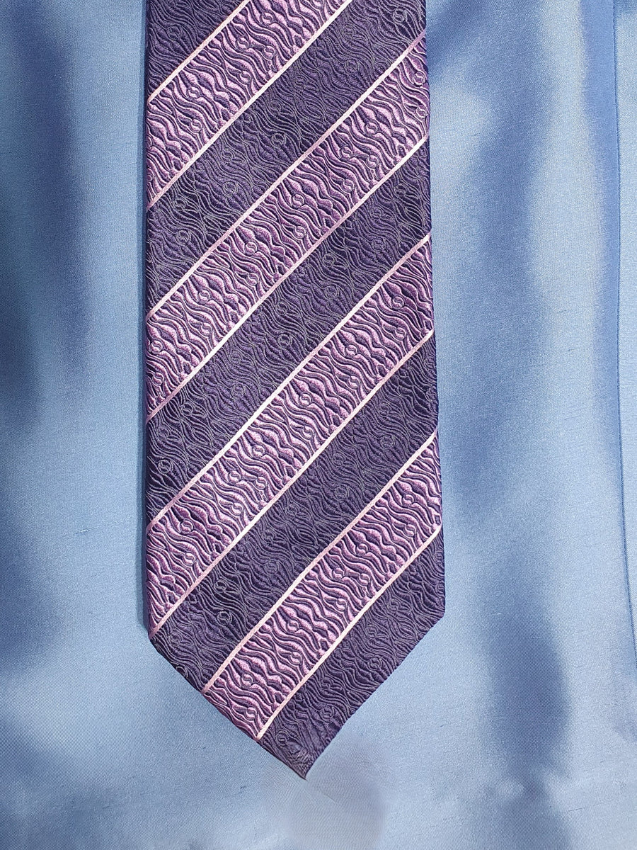 Zilli Paris Silk Tie - Navy and Lilac Diagonal Stripe