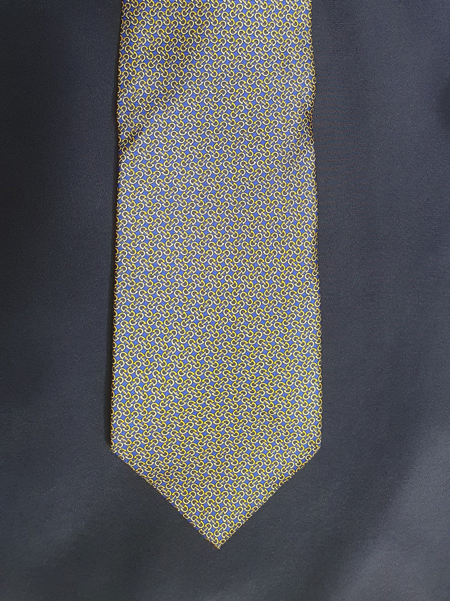 Versus Gianni Versace Silk Tie - Blue and Gold Chainlink with Medusa