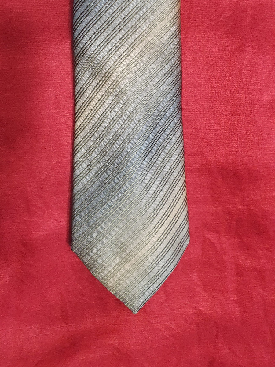 Lanvin Paris Silk Tie - Tonal Olive Stripe